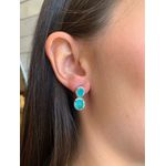 BRINCO OVAL DUPLO TURMALINA CRAVEJADO BANHADO A RÓDIO BRANCO