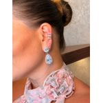 BRINCO PENDENTE GOTA CRAVEJADA BANHADO A RÓDIO BRANCO