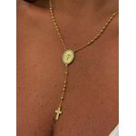 COLAR TERÇO BOLINHAS E MEDALHA CRAVEJADA BANHADO A OURO