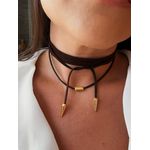 CORDÃO COURO BOHO CAFÉ CANUTILHO BANHADO A OURO