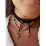 CORDÃO COURO BOHO CAFÉ CANUTILHO BANHADO A OURO
