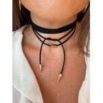 CORDÃO COURO BOHO PRETO CANUTILHO BANHADO A OURO 