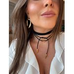 CORDÃO COURO BOHO PRETO CANUTILHO BANHADO A OURO 