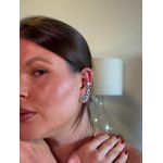 BRINCO EAR CUFF GOTAS CRAVEJADAS ESMERALDA BANHADO A RÓDIO BRANCO