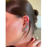 BRINCO EAR CUFF GOTAS CRAVEJADAS ESMERALDA BANHADO A RÓDIO BRANCO