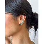 BRINCO EAR CUFF GOTAS CRAVEJADAS ESMERALDA BANHADO A RÓDIO BRANCO
