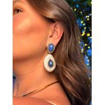 BRINCO CHAPA DUPLA PEROLADO E JADE AZUL BANHADO A OURO