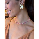 COLAR CRISTAIS ROSA E PÉROLA BARROCA BANHADA A OURO