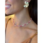 COLAR CRISTAIS ROSA E PÉROLA BARROCA BANHADA A OURO