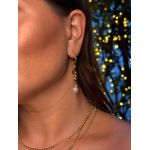 BRINCO ARGOLA PINGENTE CHAPINHAS E PÉROLA BANHADO A OURO