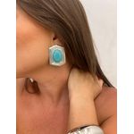 BRINCO CHAPA HEXÁGONO COM PEDRA BANHADO A RÓDIO