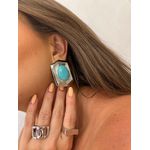 BRINCO CHAPA HEXÁGONO COM PEDRA BANHADO A RÓDIO