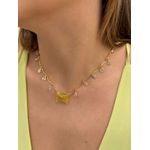 COLAR CRISTAIS E PINGENTE PEDRA AMARELA BANHADO A OURO
