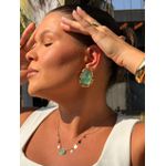 COLAR MEDALHAS E RESINADO VERDE ÁGUA BANHADO A OURO