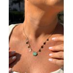 COLAR MEDALHAS E RESINADO VERDE ÁGUA BANHADO A OURO