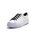 Tênis Feminino Casual De Amarrar 086 Napa Branca e Preta