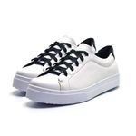 Tênis Feminino Casual De Amarrar 086 Napa Branca e Preta