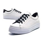 Tênis Feminino Casual De Amarrar 086 Napa Branca e Preta