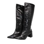 Bota Feminina Salto Bloco Bico Fino 190212 Craquelê Preto