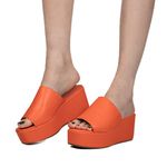 Tamanco Feminino Anabela Salto Médio 170419 Napa Laranja