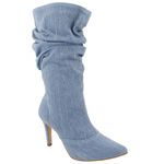Bota Feminina Cano Médio Slouchy 1714 Tecido Jeans Claro