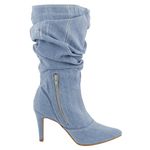 Bota Feminina Cano Médio Slouchy 1714 Tecido Jeans Claro