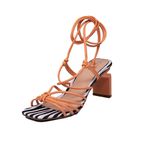 Sandália Feminina Salto Geométrico 182155 Napa Néctar e Tecido Zebra