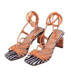 Sandália Feminina Salto Geométrico 182155 Napa Néctar e Tecido Zebra