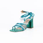 Sandália Feminina Salto Grosso 182159 Cristal Esmeralda e Colorido