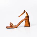 Sandália Feminina Salto Médio Com Strass 182160 Napa Metalizada Laranja