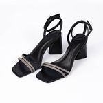 Sandália Feminina Salto Grosso Com Strass 182162 Napa Preta