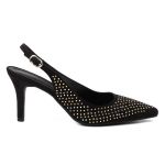 Sapato Feminino Scarpin Salto Fino Suede Preto Com Strass 183030