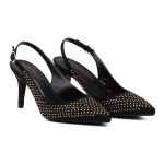 Sapato Feminino Scarpin Salto Fino Suede Preto Com Strass 183030