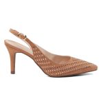 Sapato Feminino Scarpin Salto Fino Suede Caramelo Com Strass 183030