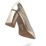 Sapato Feminino Scarpin Salto Triangulo Napa Ouro Light 183100