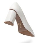 Sapato Feminino Scarpin Salto Triangulo Napa Off White 183100