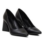 Sapato Feminino Scarpin Salto Triangulo Napa Preta 183100