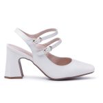 Sapato Feminino Scarpin Mery Jane Salto Grosso Napa Off White 183130
