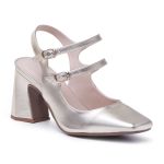 Sapato Feminino Scarpin Mery Jane Salto Grosso Napa Ouro Light 183130