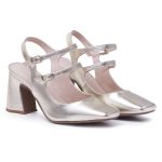 Sapato Feminino Scarpin Mery Jane Salto Grosso Napa Ouro Light 183130
