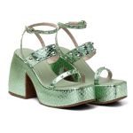Sandália Feminina Anabela Alta Em Cristal Mint 183180