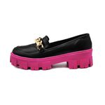 Sapato Feminino Oxford Tratorado 190253 Napa Preta e Solado Pink