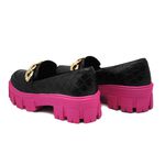 Sapato Feminino Oxford Tratorado 190253 Craquelê Preto e Solado Pink