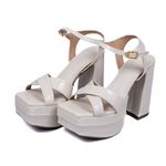 Sandália Feminina Meia Pata Salto Alto 193003 Craquelê Verniz Com Napa Off White