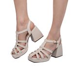 Sandália Feminina Aranha Salto Bloco 195000 Napa Off White