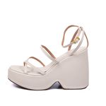 Sandália Feminina Anabela Com Tiras 194002 Napa Off White