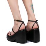 Sandália Feminina Anabela Com Tiras 194002 Napa Preta
