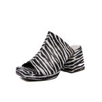 Sandália Feminina Meia Pata Salto Grosso 195005 Tecido Zebra