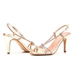 Sandália Feminina Salto Fino Em Ouro Light Com Strass 197010