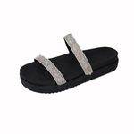 Papete Feminina Flatform Com Tiras De Strass 199051 Napa Preta
